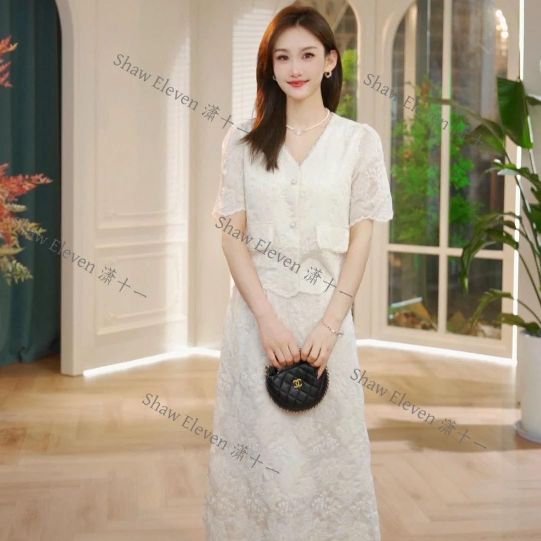 【程程专属】浪漫法式精致钉珠上衣半身裙两件夏季款套装TY88101