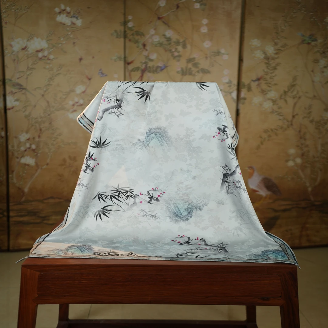 锦悦【竹中窥落日】新中式全萝轻奢高定丝巾70*180（A347）