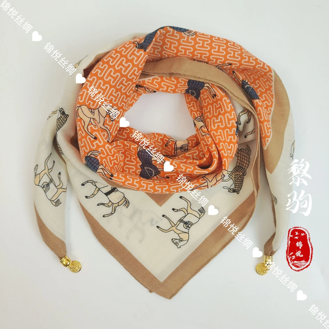 锦悦【黎驹】高端秋冬新款新中式棉麻磁吸扣小方巾70*70（A148）