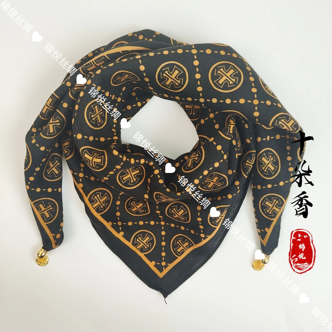 锦悦【十朵香】高端秋冬新款新中式棉麻磁吸扣小方巾70*70（A357）