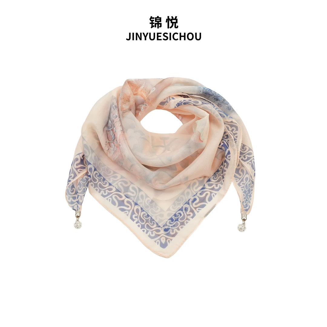 锦悦【流水禅音】新中式磁吸扣丝轻奢高定方巾70*70（K212）