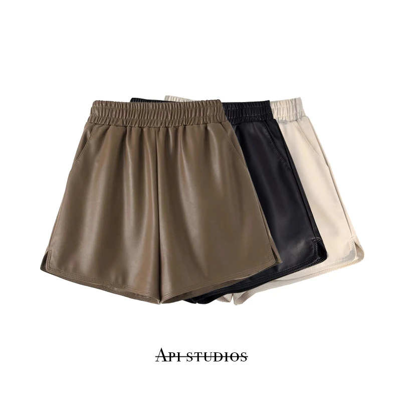 pu皮短裤女小个子2023秋冬新款高腰A字阔腿裤显瘦百搭外穿靴裤潮