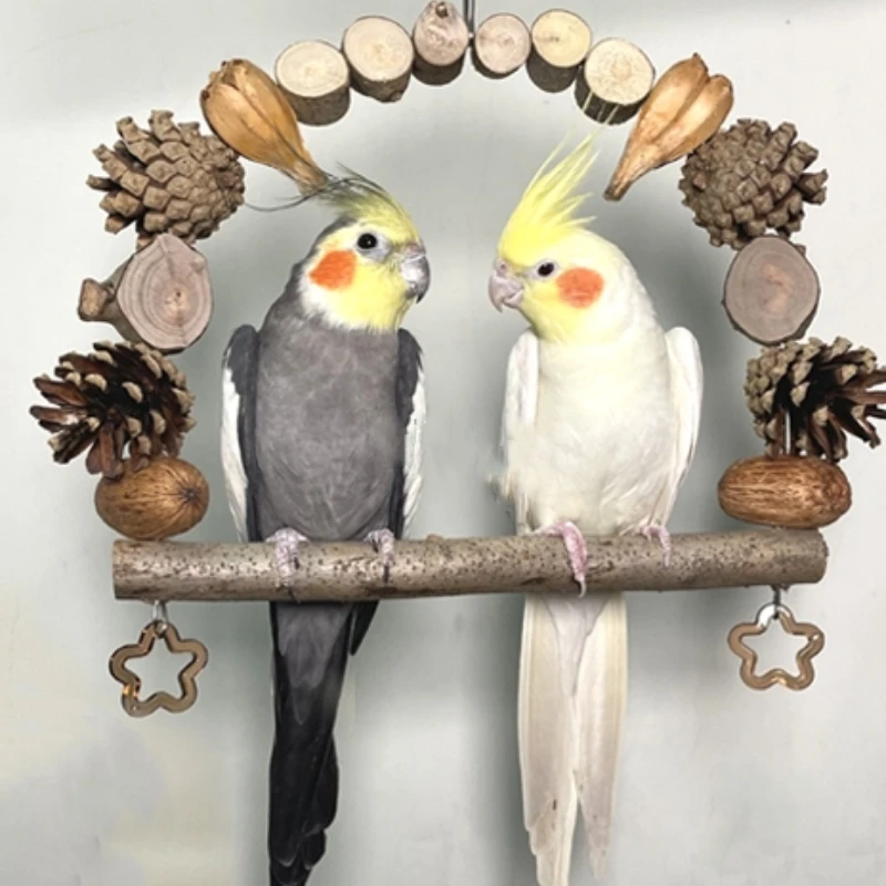 手工编织天然野果原木秋千虎皮牡丹玄凤文鸟八哥宠物啃咬攀爬吊圈