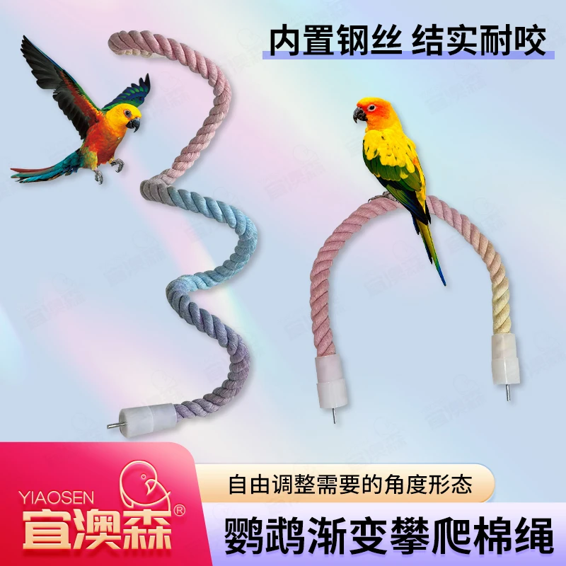 鹦鹉渐变色棉绳旋转攀爬绳索站杆秋千两端固定自由弯曲爬梯鸟笼