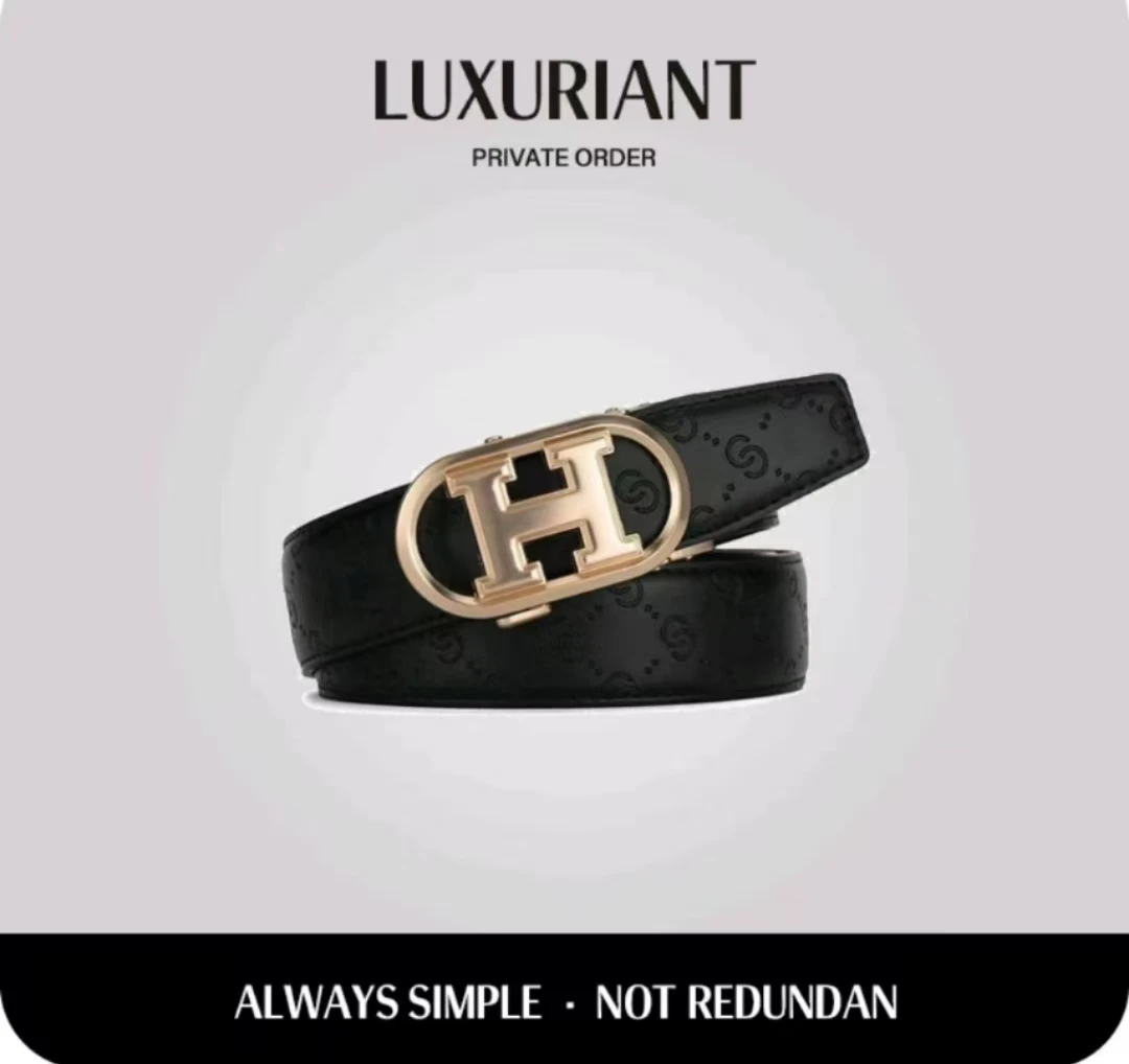 男式金色合金H腰带自动扣外穿皮带自动卡扣带条印CC腰带