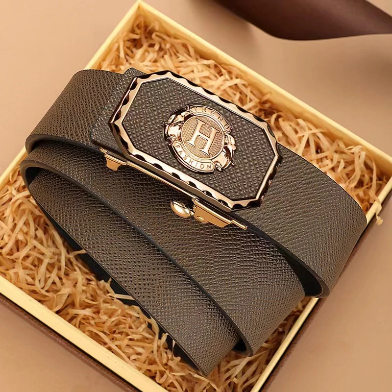 H款男士腰带无牙简约字母款潮流年轻人皮带百搭