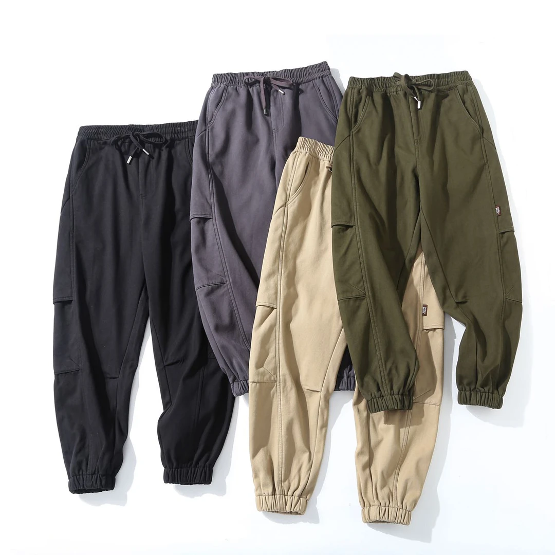 大码冬季加绒加厚宽松复古户外口袋束脚休闲工装长裤A093