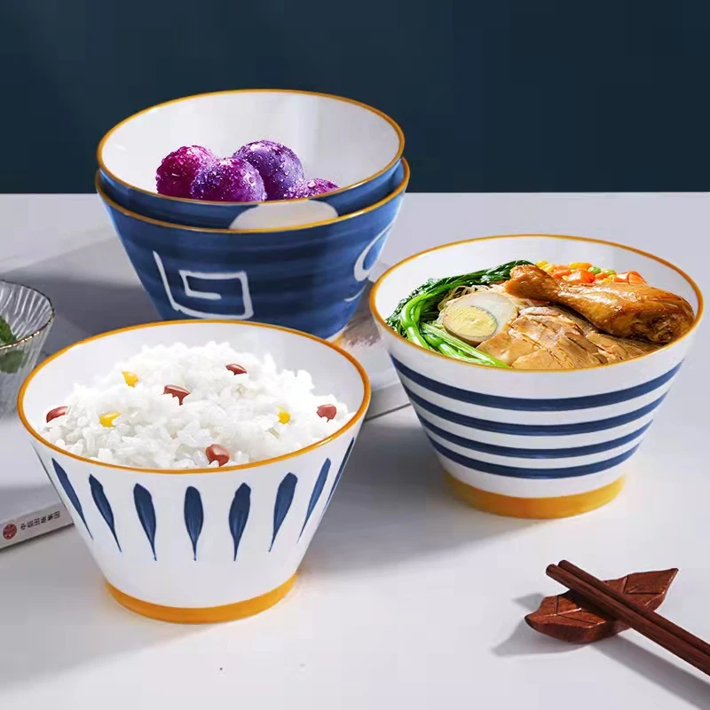 新品日式吃面条青瑶5英寸斗笠碗4个装家用米饭碗陶瓷吃饭碗沙拉碗