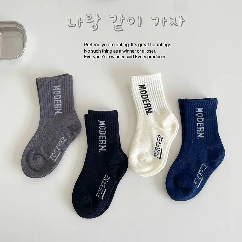 儿童袜子秋款韩系字母袜纹男女童中筒袜潮流运动袜