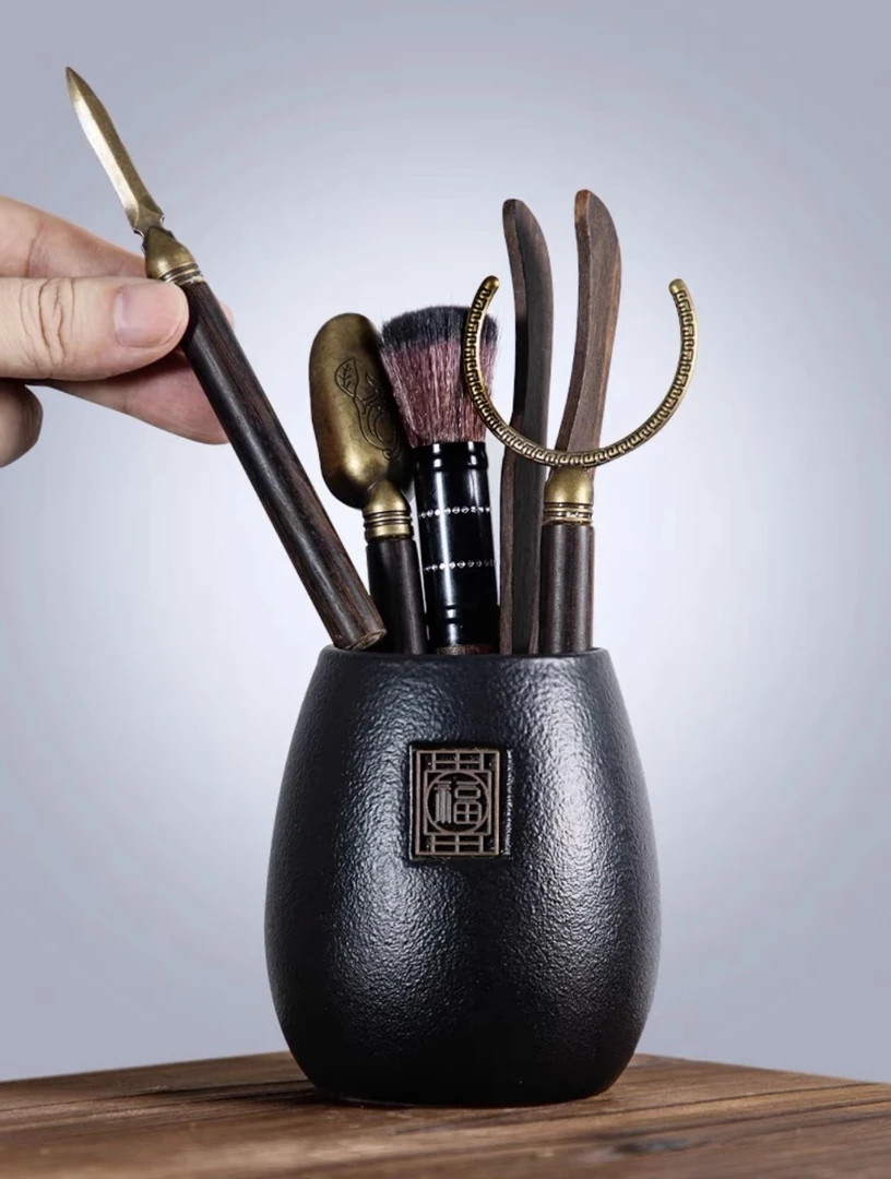 茶道六君子套装家用茶具配件泡茶工具中式高档简约个性黑檀木茶道