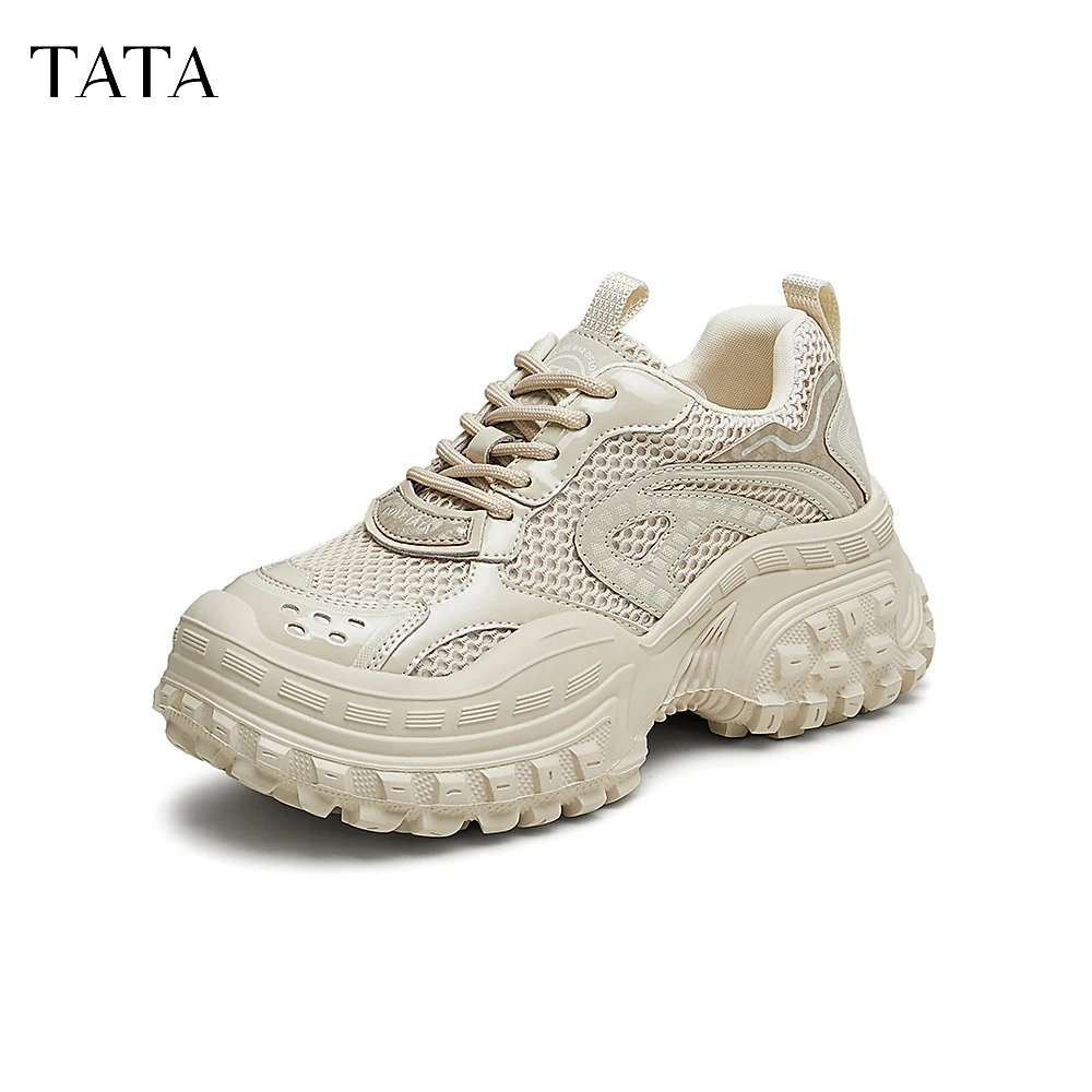 Tata/他她2024秋季潮流厚底系带休闲女老爹鞋新款CBW01CM4