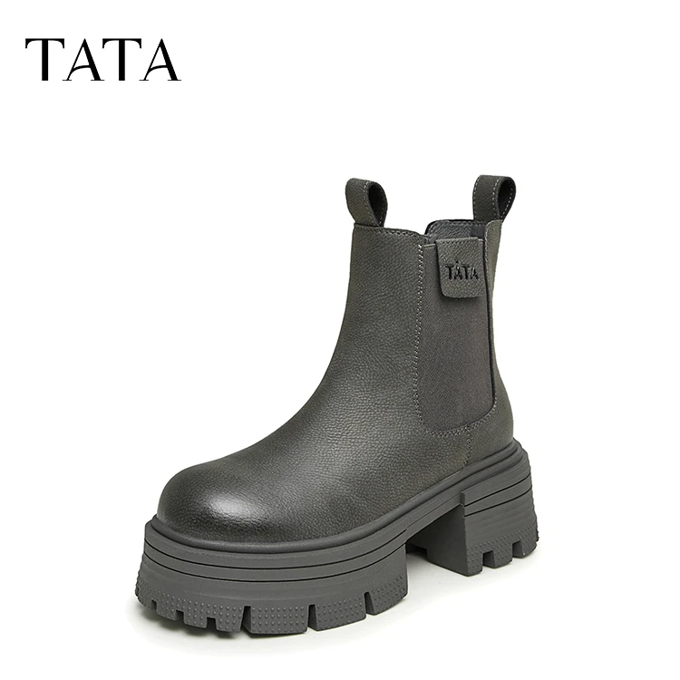 Tata/他她冬季英伦风简约潮流圆头厚底时装靴女新款WF401DD3