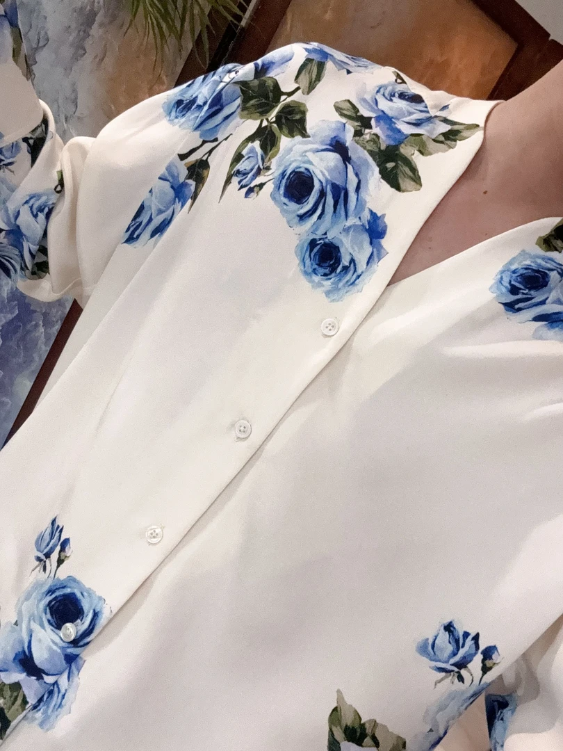 丑乖汉元素【蓝色玫瑰】中式衬衫