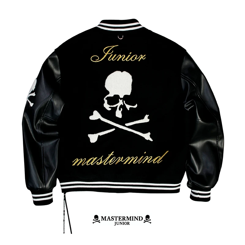 Mastermindjunior棒球服暗黑潮牌皮面情侣休闲保暖外套MJ32AWQ125