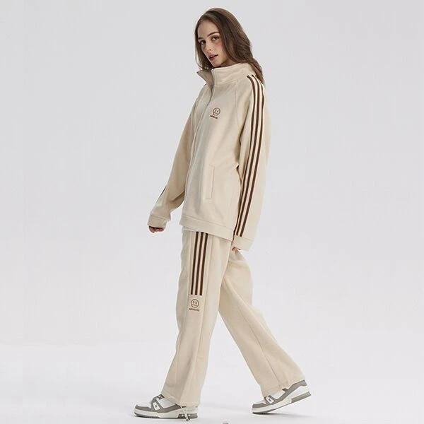 【刘婆子专属】三道杠运动休闲仿麂皮加绒三道杠潮牌夹克套装情侣装