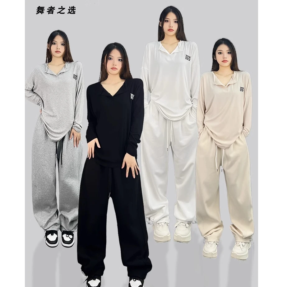 街舞嘻哈美式宽松长袖上衣女慵懒风多色跳爵士舞罩衫春秋季体恤女