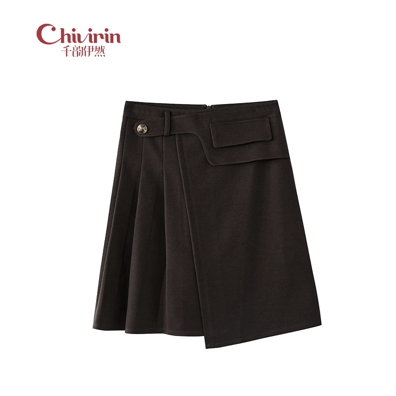 【千韵伊然】时尚气质A字休闲显瘦高腰百褶半裙0034