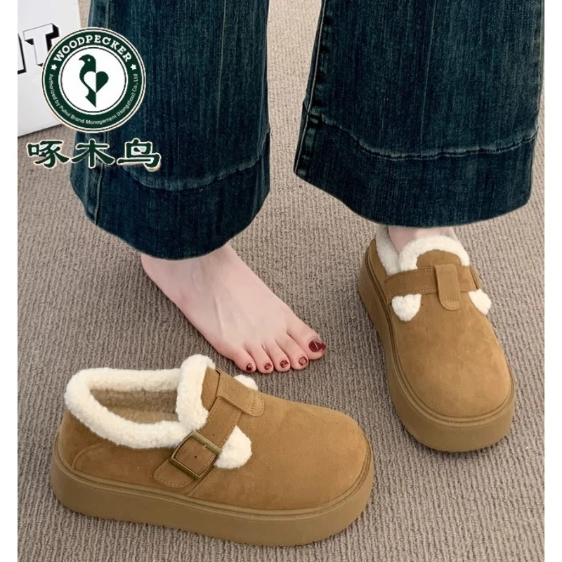 啄木鸟厚底加绒豆豆勃肯鞋女2024新款秋冬季博肯棉鞋子保暖雪地靴