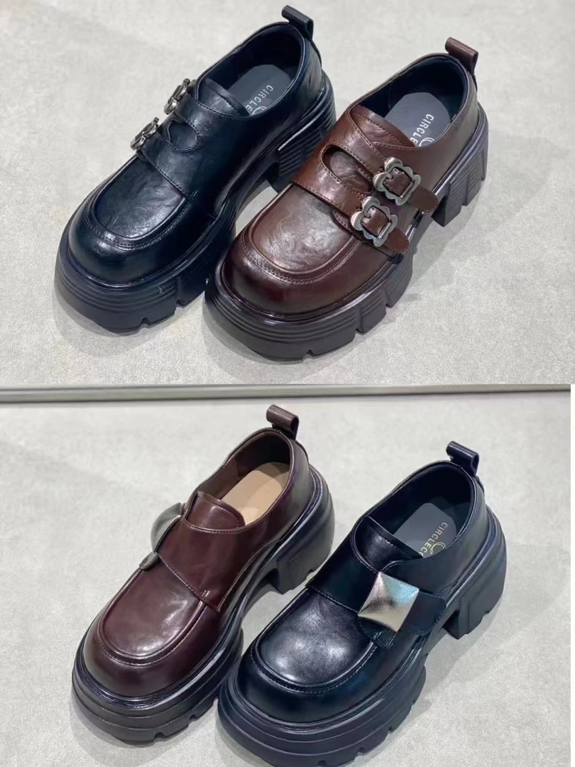 圆头百搭英伦风时尚单鞋秋季复古女士黑色粗跟乐福鞋