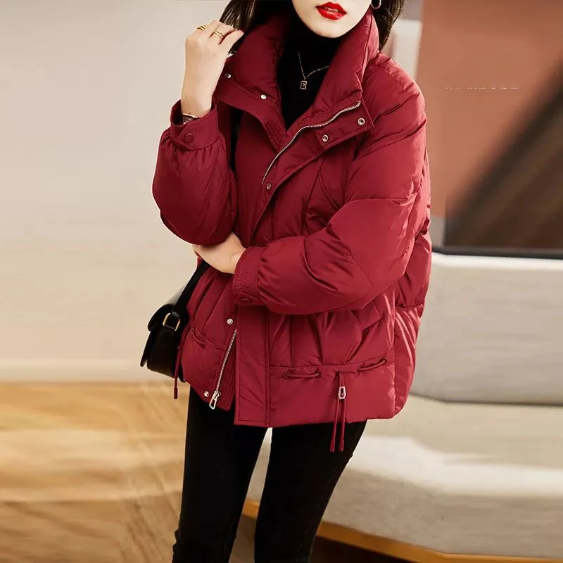 新款红色羽绒服女短款20233新款时尚宽松显瘦加厚保暖设计感