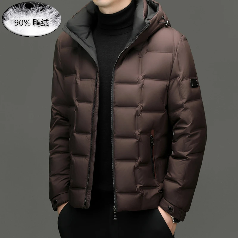 2025高端短款男款羽绒服冬季帅气亮面轻薄保暖立领白鸭绒男士外套