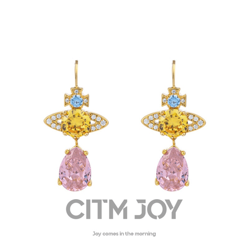 铜合金合成锆石耳饰 土星耳环耳环锆石镶铜镀金精致抛光  C7338