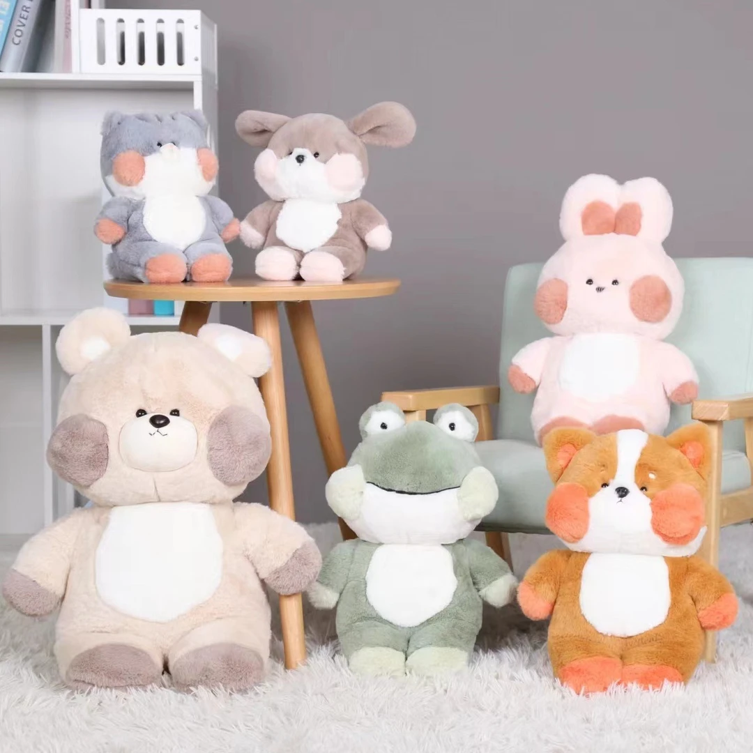 毛绒玩具批发可爱短毛柔软小兔子玩偶床上睡觉公仔柴犬青蛙抱枕