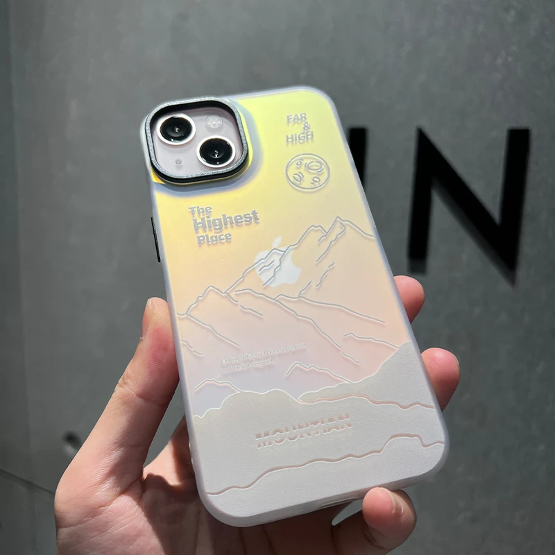 云顶日照金山镭射壳苹果15手机壳华为mate 60pro新款oppo小米vivo