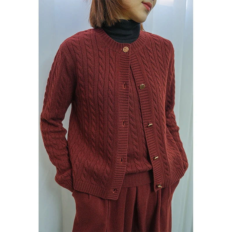 Naninuo/纳尼诺《繁花》纯山羊绒高级感绞花针织开衫NGWT23096