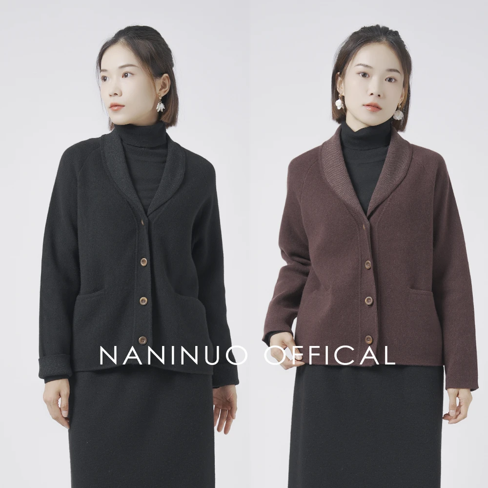 Naninuo/纳尼诺<初瑾>梨果领复古风混色羊绒短外套NGWT24119