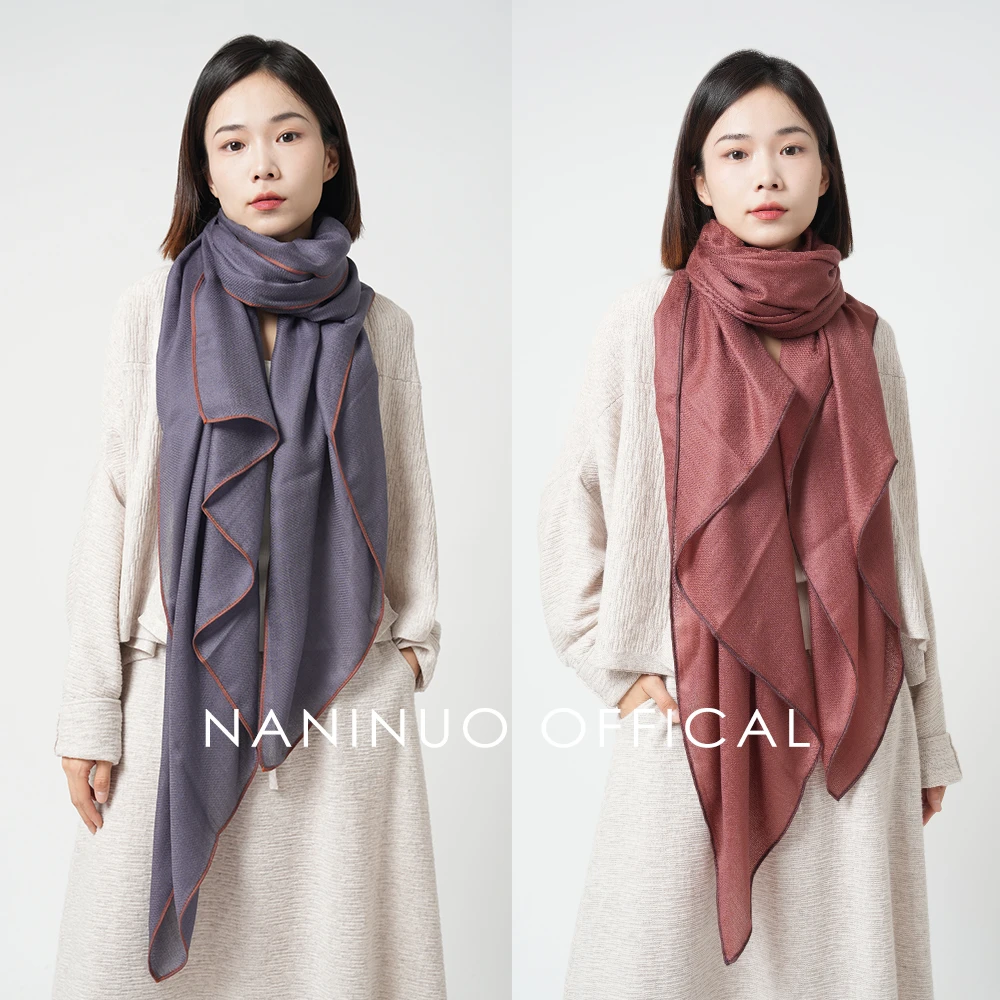 Naninuo/纳尼诺<雅致>纯羊绒纯色披肩围巾亲肤保暖NPWJ24167