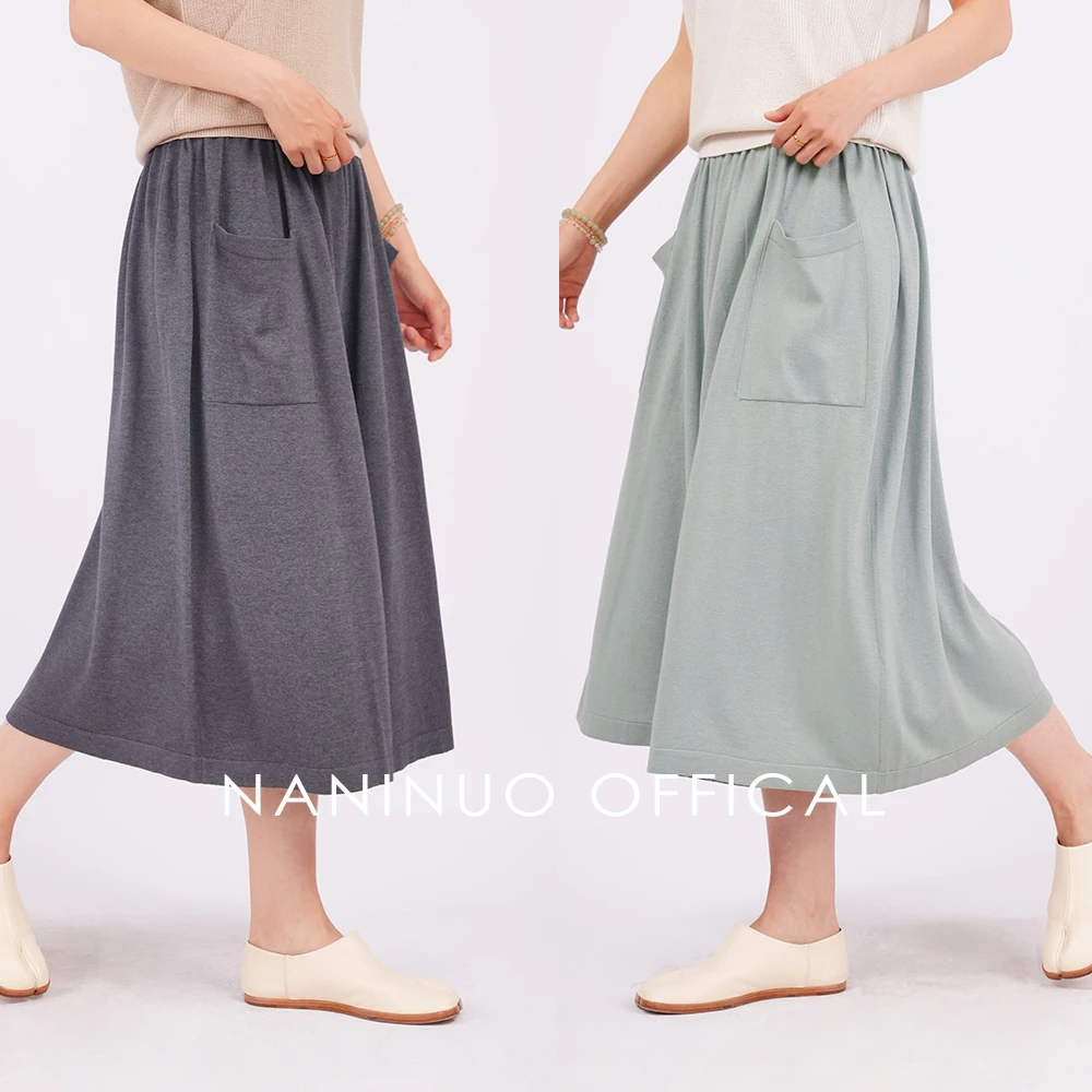 Naninuo/纳尼诺 夏季丝绒双兜休闲裙裤复古文艺通勤NXKZ22036