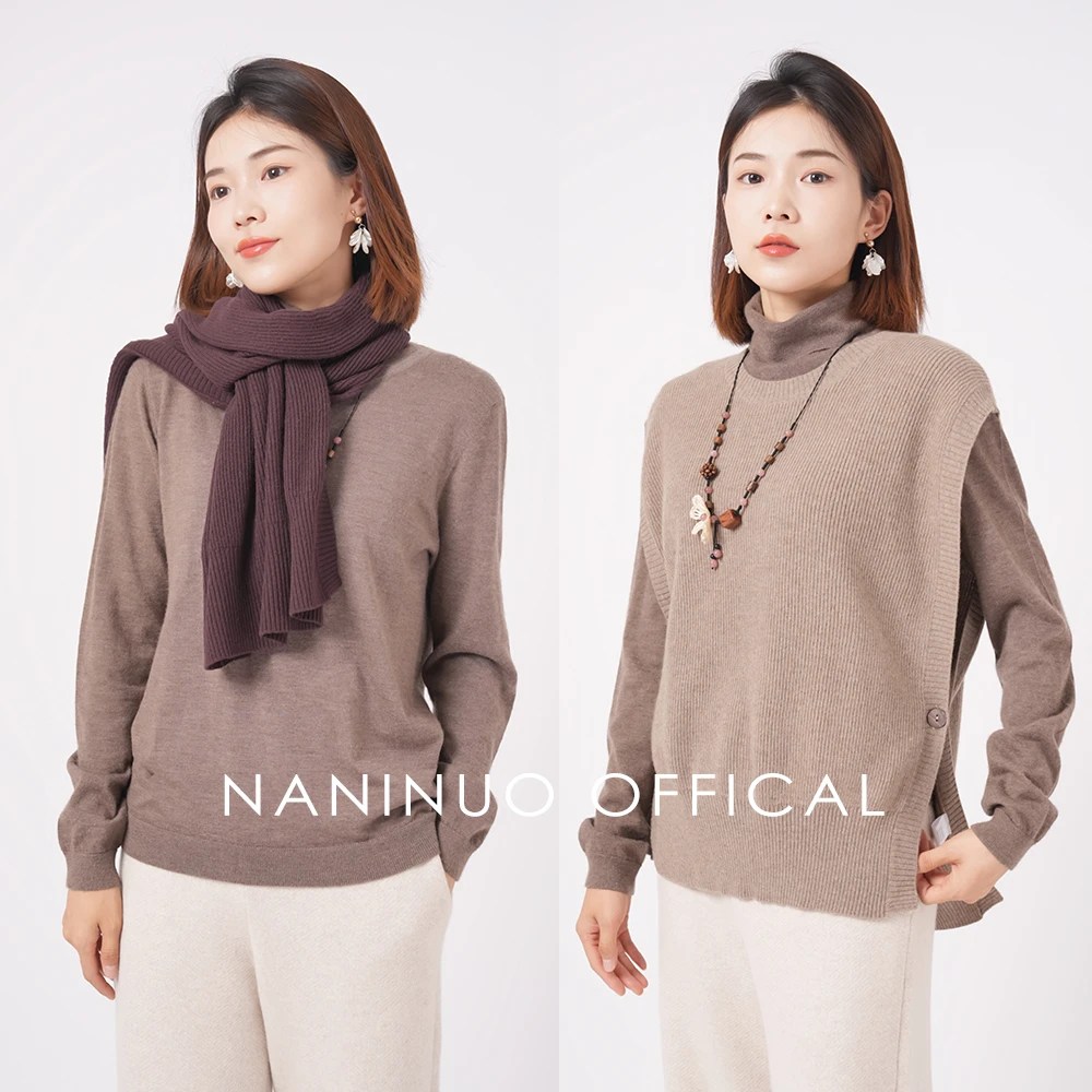 Naninuo/纳尼诺 两边全开时尚羊绒马甲可作围巾两用NXMJ23019