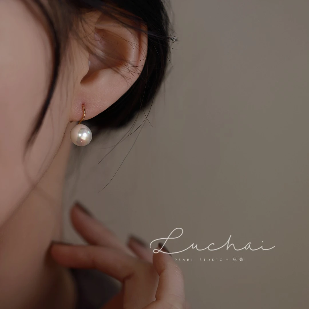 珍珠耳钩女S925银简约气质小众复古法式耳环精致时尚设计感轻奢