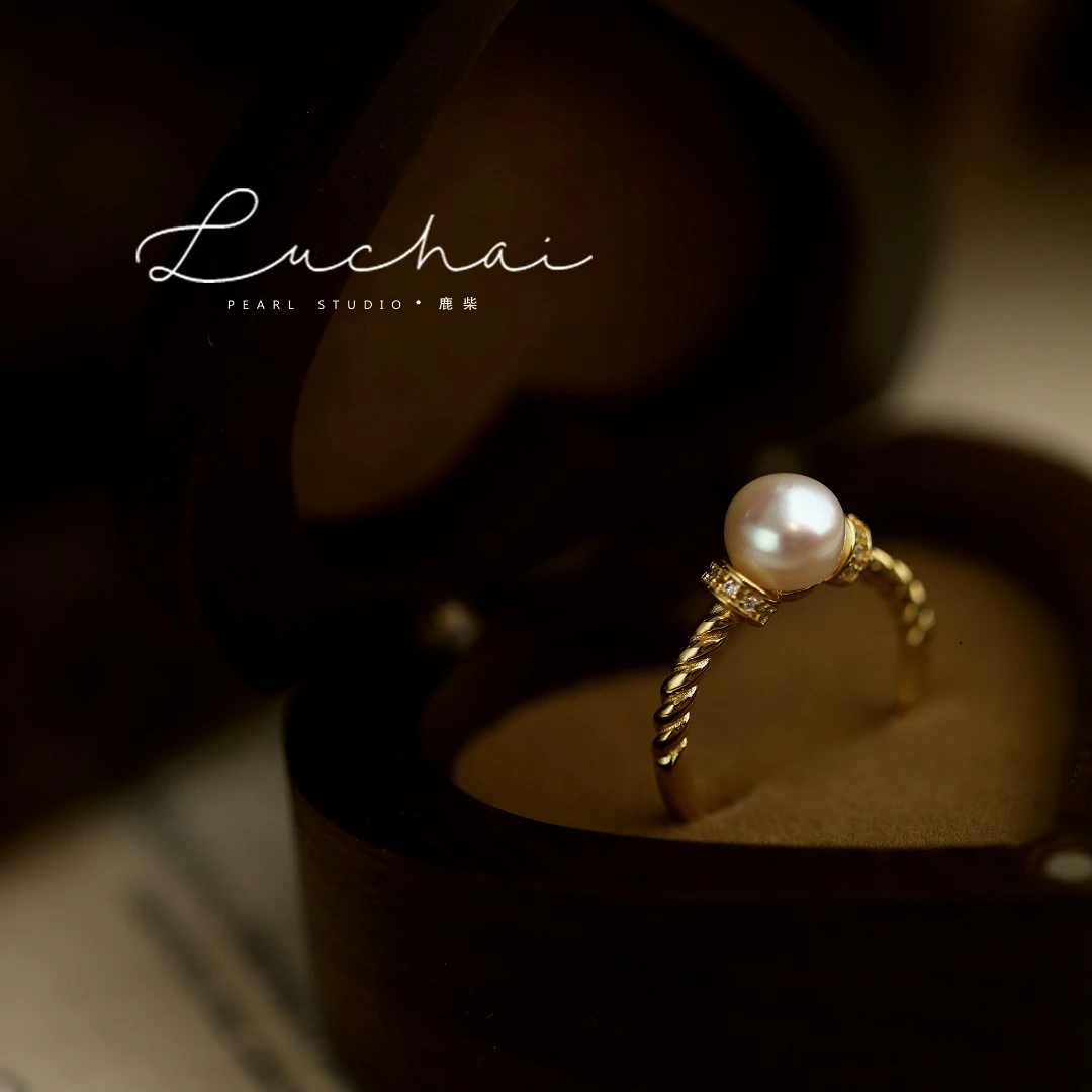 鹿柴单颗珍珠戒指女S925银气质百搭简约轻奢小众设计感可调节