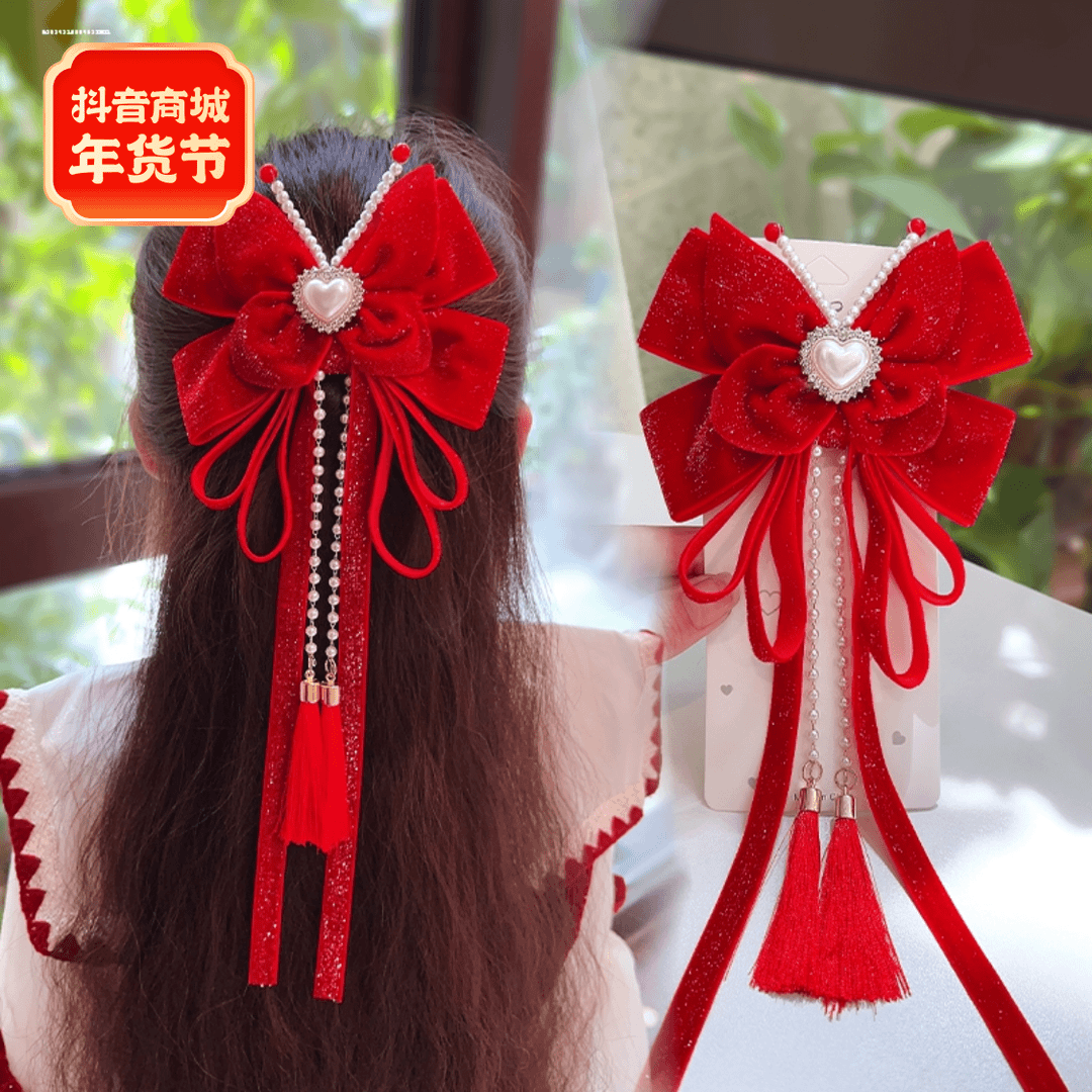 丝绒蝴蝶结飘带发夹后脑勺发饰质感2023时尚夹子设计甜妹简约顶夹