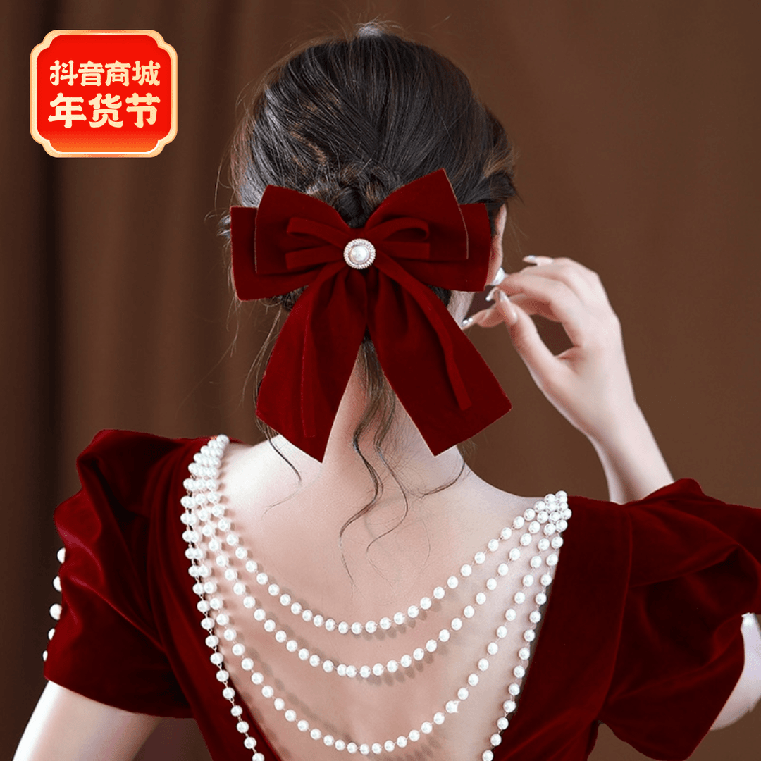 大蝴蝶结甜美2023丝绒ins大号少女顶夹发夹黑色发饰质感法式日常