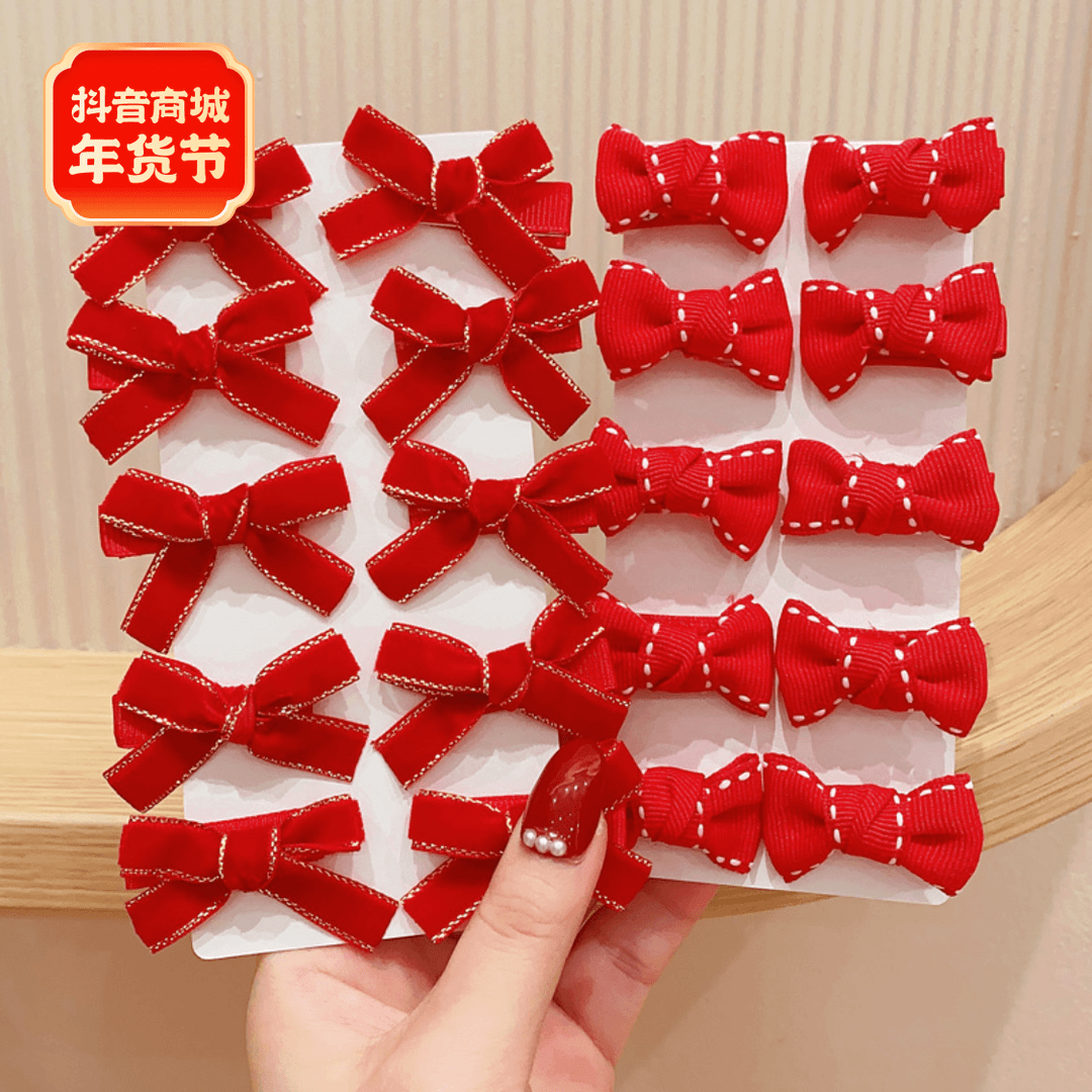 儿童红色蝴蝶结发夹女童新年喜庆发饰小女孩中国风头饰头花发饰品