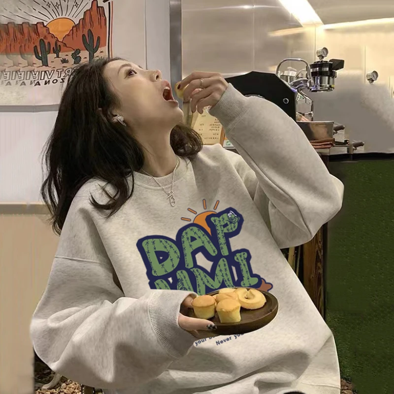 中长款遮屁股2025春新款常规/加绒圆领卫衣女宽松慵懒风ins情侣