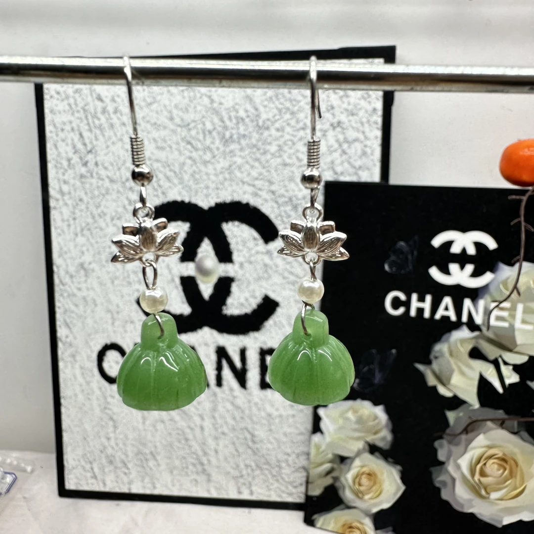 107小莲花绿莲蓬设计中国风民国设计款修饰脸型耳饰