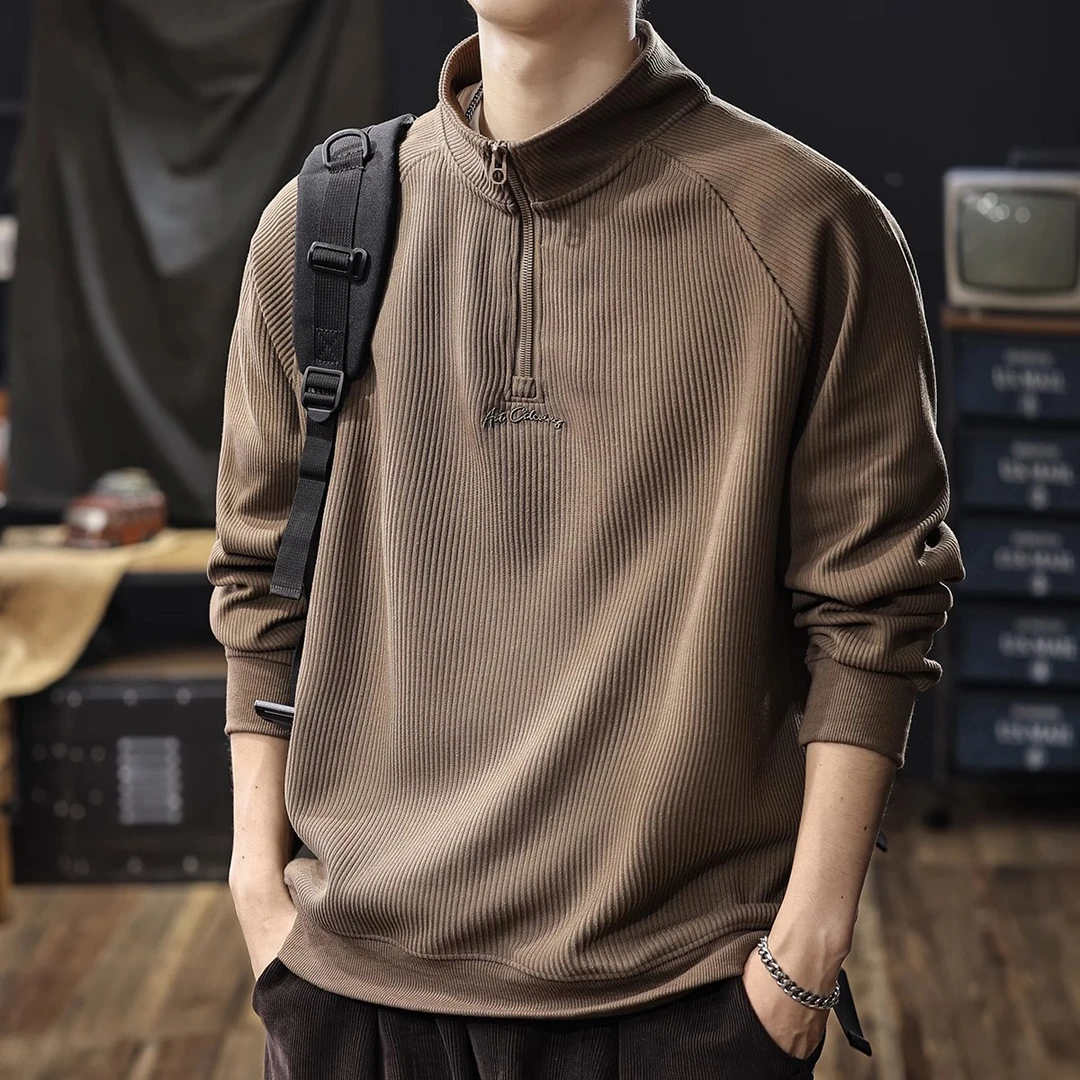 Salodac磨毛重磅美式半拉链立领卫衣男士秋冬款大码加厚polo衫