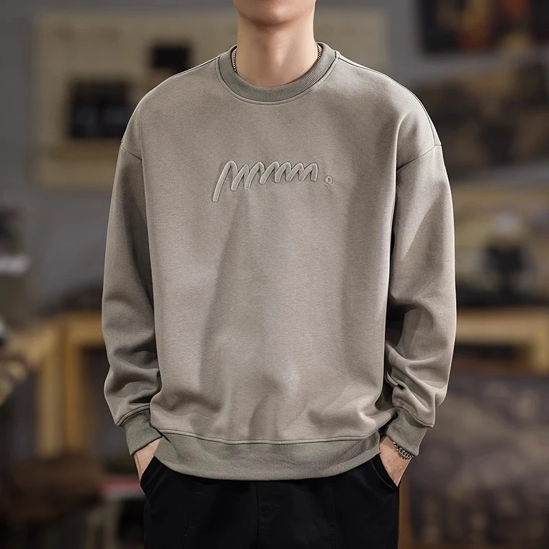 Salodac美式复古简约潮流纯色卫衣男秋季宽松休闲内搭打底衫上衣