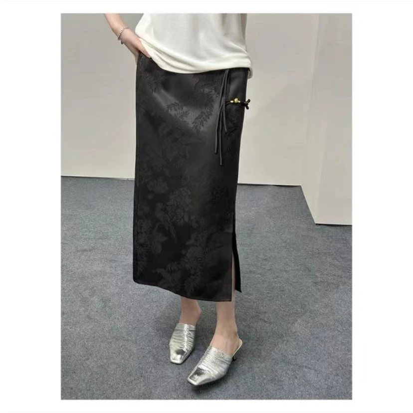 【荣华】时尚刺绣印花显瘦黑色百搭气质大摆半身裙6614