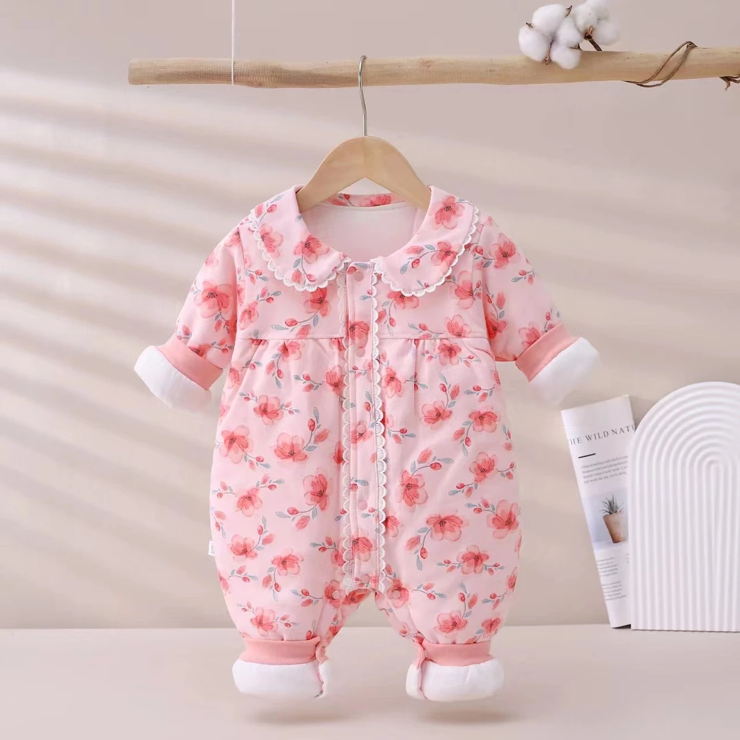 【麦芽儿】婴儿衣服秋冬款棉衣新生儿连体衣外出夹棉保暖爬服薄夹棉