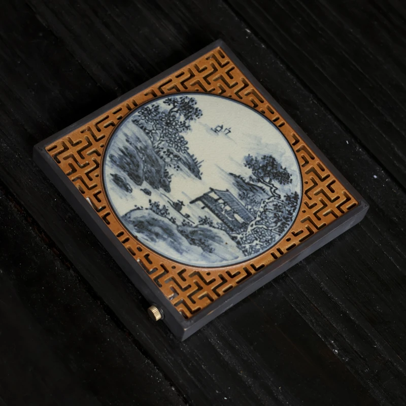 阿茶  山水-朴云堂-镂空正方形茶盘-直径17CM（朴盘0010）