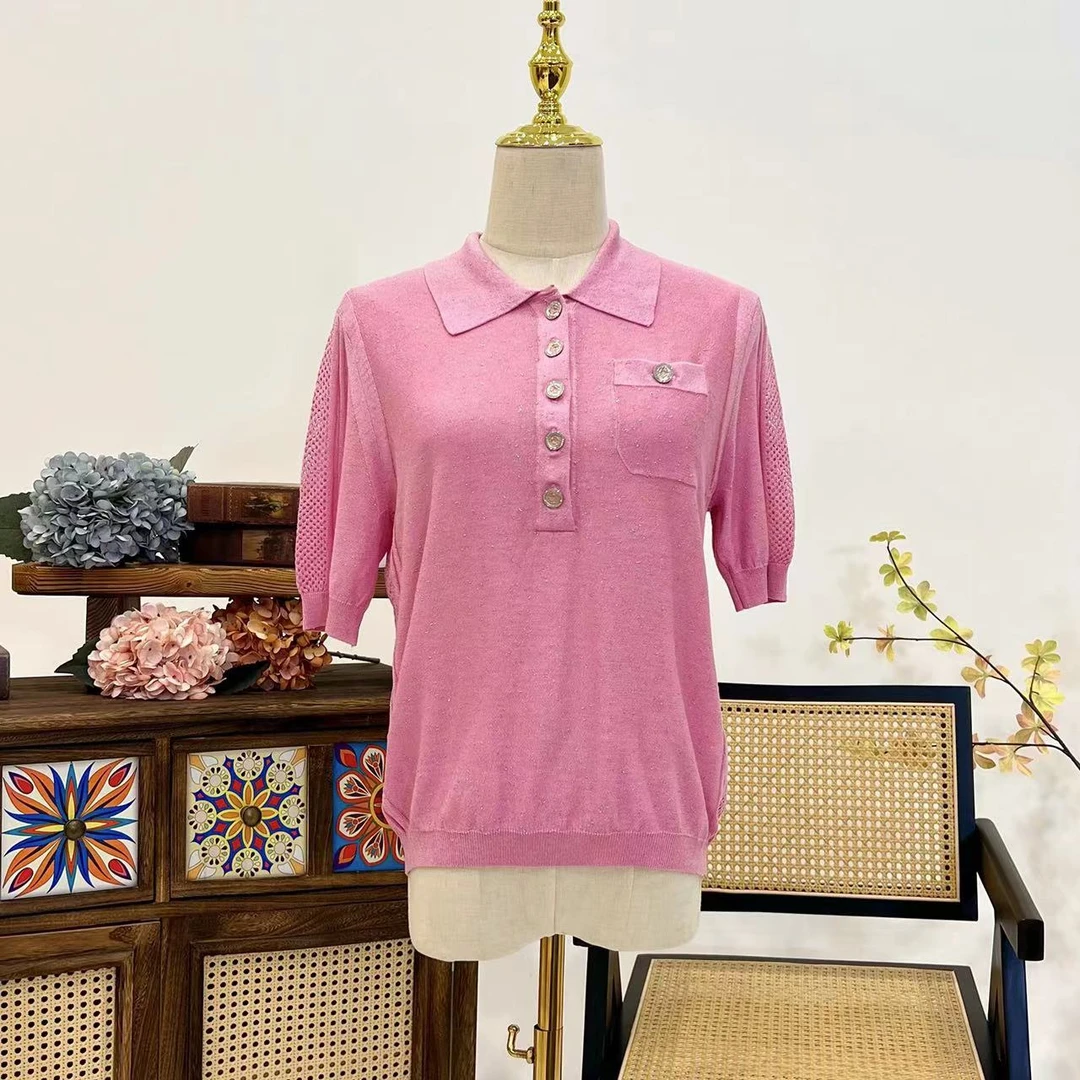 【晨老板】~ceilina【再回首】时尚气质翻领短袖针织衫69237114