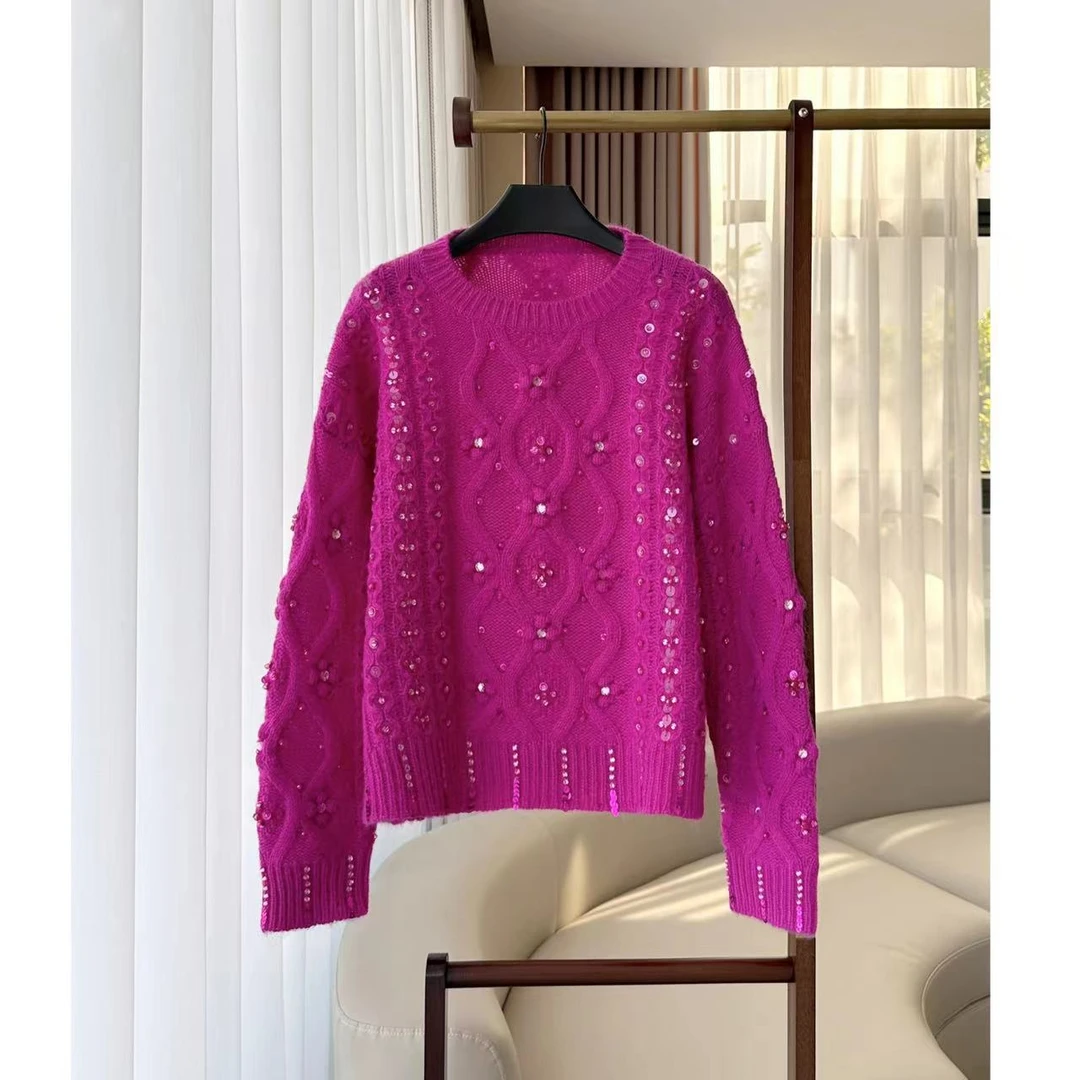 【晨老板】~ceilina【不负遇见】时尚亮片钉珠圆领针织衫79233044