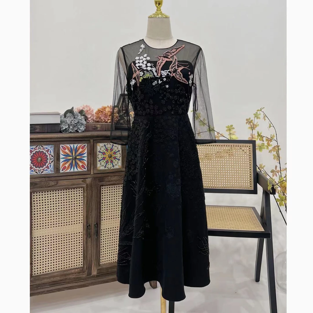 【晨老板】~ceilina【世说心语】时尚钉珠花朵气质连衣裙69231073