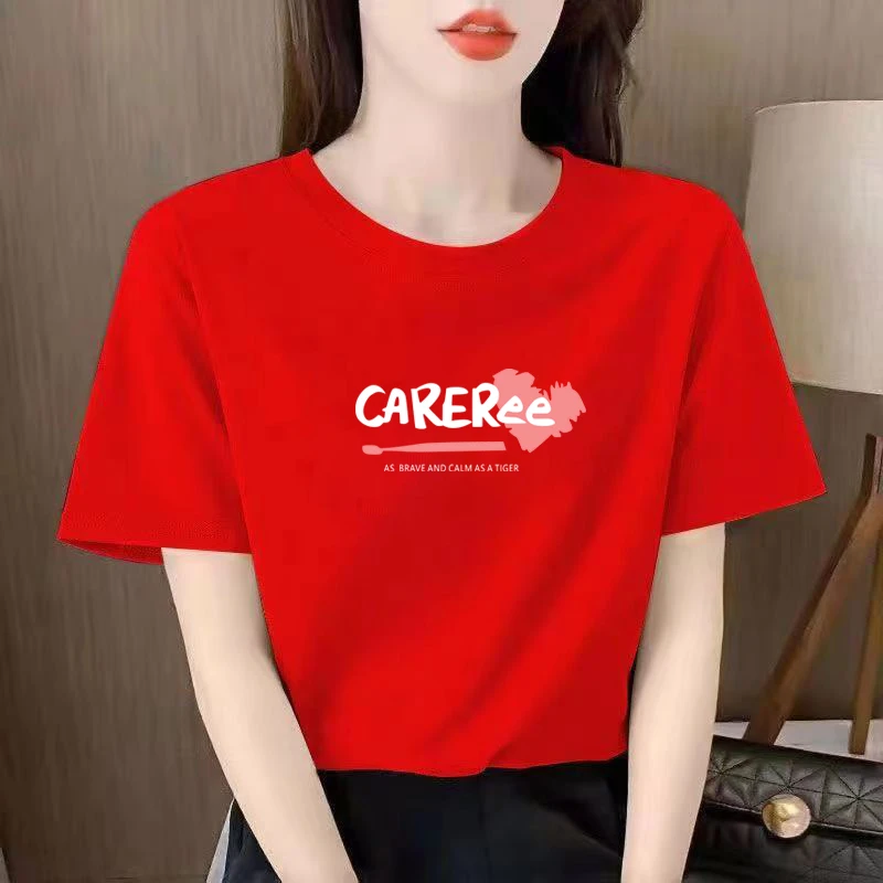 圆领宽松短袖T恤2025新款夏季百搭印花大码显瘦休闲时尚半袖打底