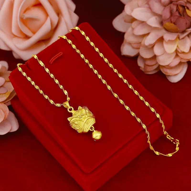 钛钢吊坠 醒狮吊坠配水波纹项链爆款里外时尚实心